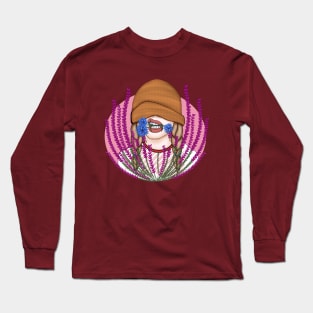 Funny girl with cornflowers on a heather field Long Sleeve T-Shirt